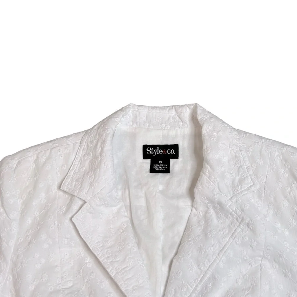 VINTAGE STYLE & CO. Jacket Blazer Ruched details White Floral Size 16 Like new - Picture 12 of 12